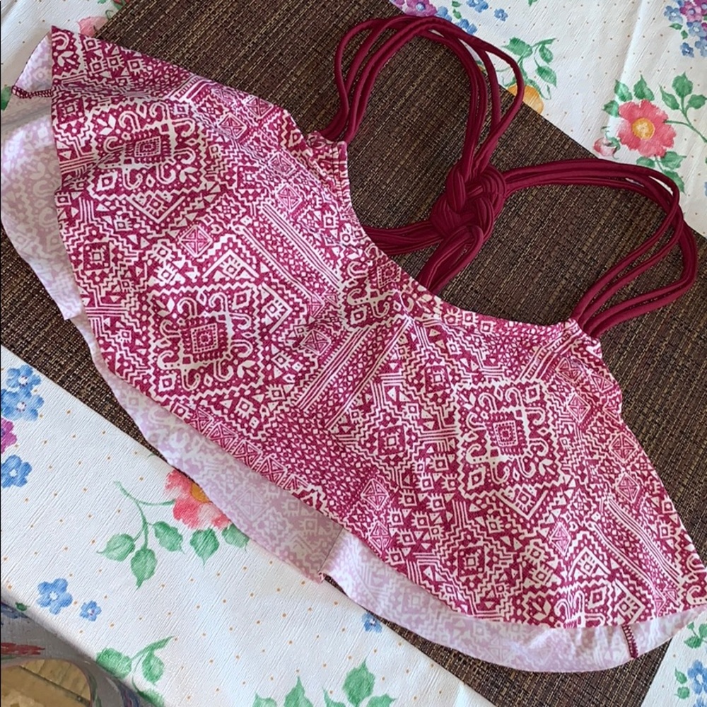 Malibu Maroon and White Bikini Top